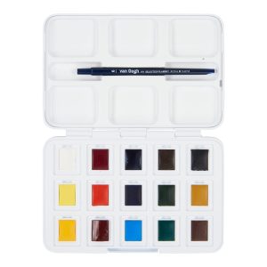 Confezione con 12+3 colori ad acquerello mezzo godet, pennello e tavolozza Van Gogh Royal Talens