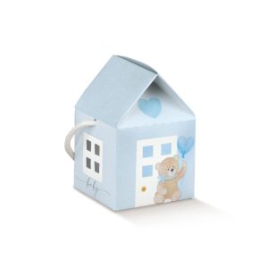 Casetta porta confetti, LITTLE BEAR, con cordino, azzurro